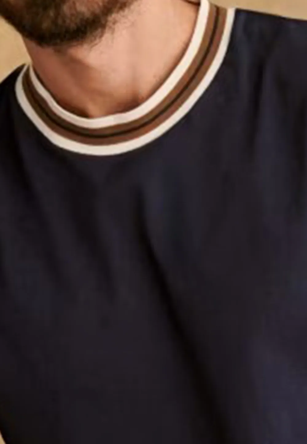 Navy Brown Trim Crew Neck Cotton T-Shirt
