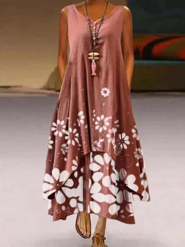 Irregular Sleeveless Printed Dress