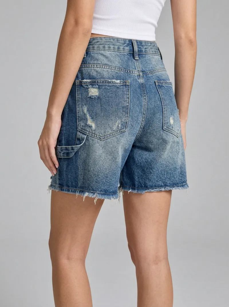 Women's Distressed Patch Pocket Raw Hem Denim Shorts