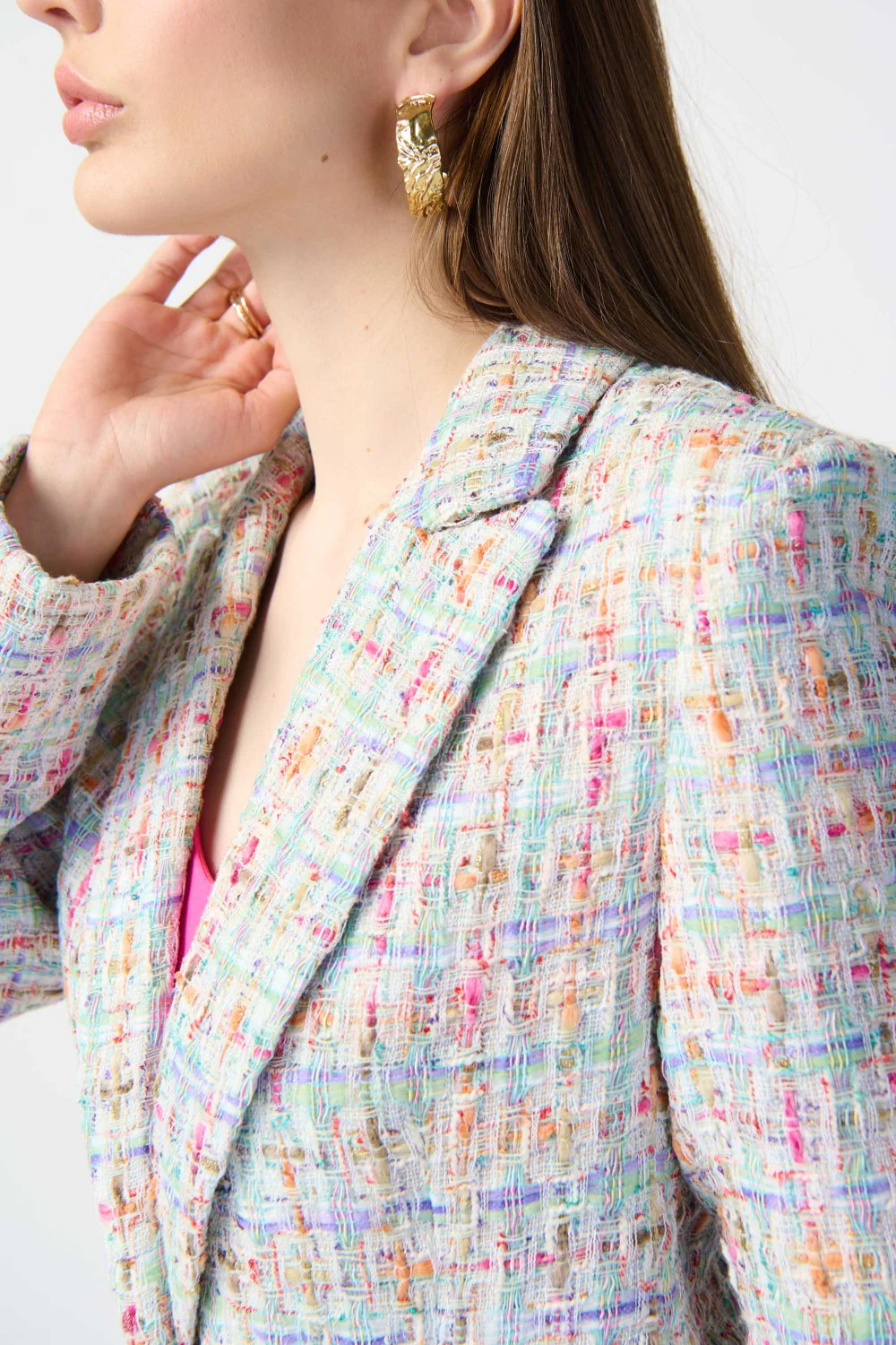 Multicolored Tweed Notch - Lapel Blazer
