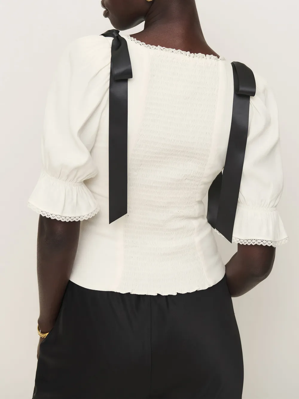 V Neck Puff Sleeve Blouse