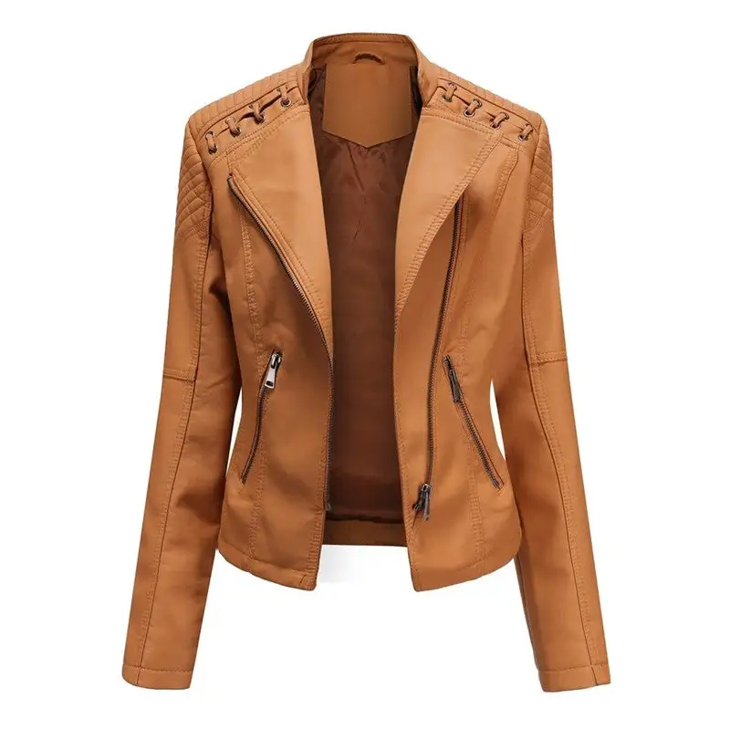 Lapel Faux-Leather Leather Casual Outerwear Jacket
