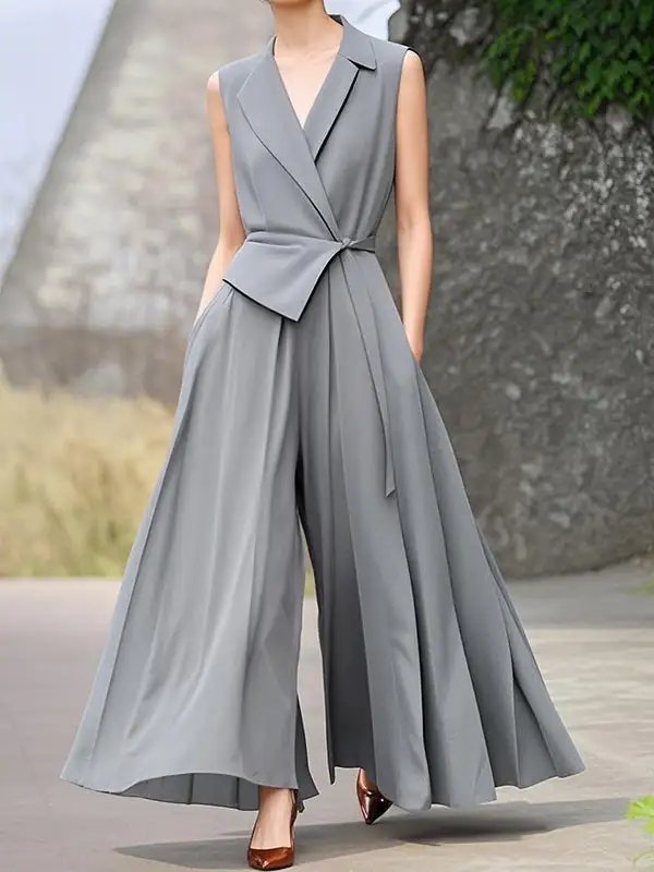 Jumpsuits Met Hoog Getailleerde Losse Geplooide Zakken Effen