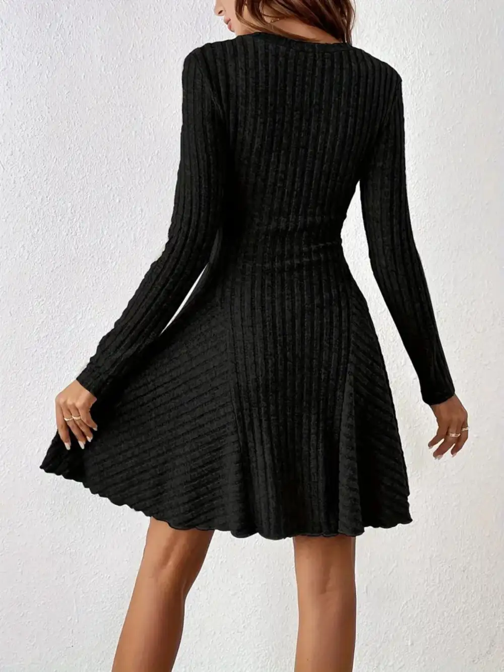 Ribbed Knit Long Sleeve Sweater Dress