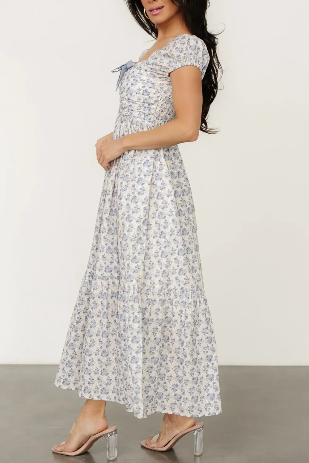 Casual Comfort Bowknot Blue Floral Dress