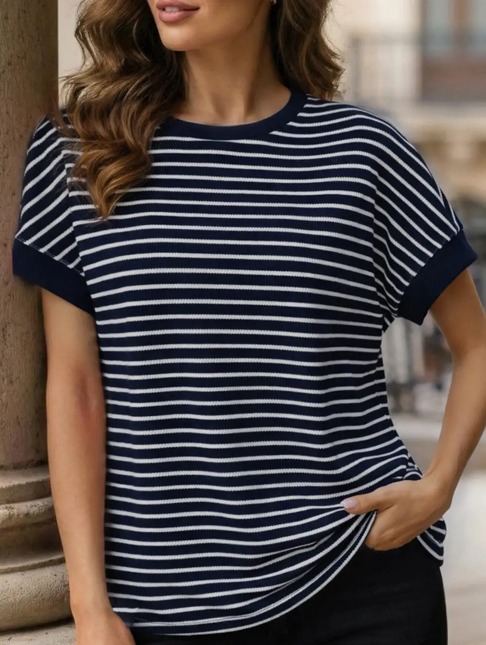 Crew Neck Patchwork Short Sleeve Tee