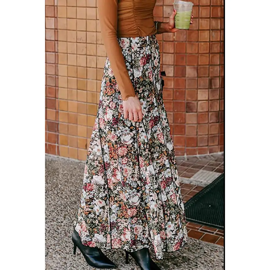 Floral Elastic Waist Maxi Skirt