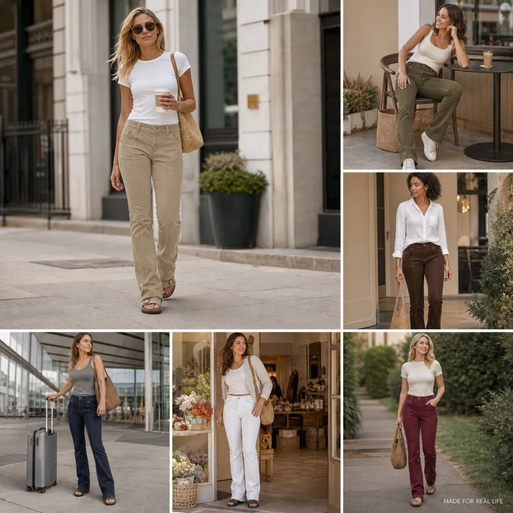 Women's Stitch Detail Mid Waist Bootcut Pants