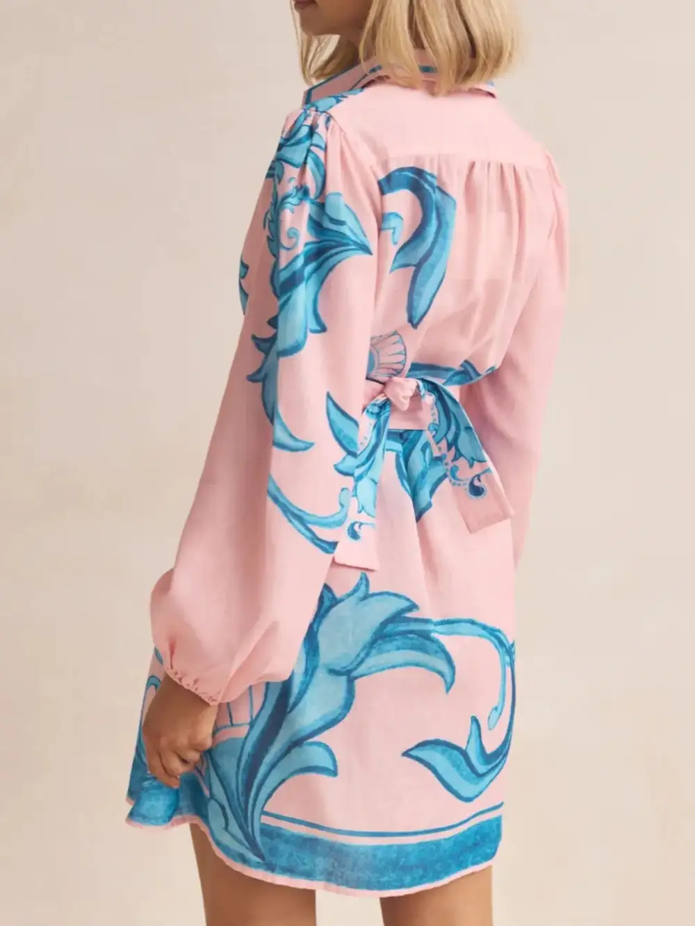 Smooth Finish Printed Long Sleeve Shirt Dress