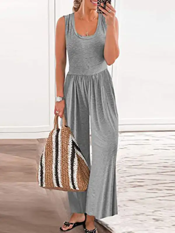 Clean Loose Sleeveless Jumpsuit