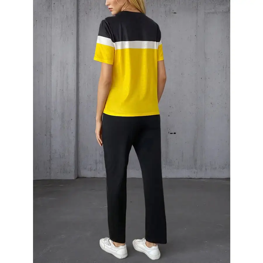 Casual Block Top and Pants Set