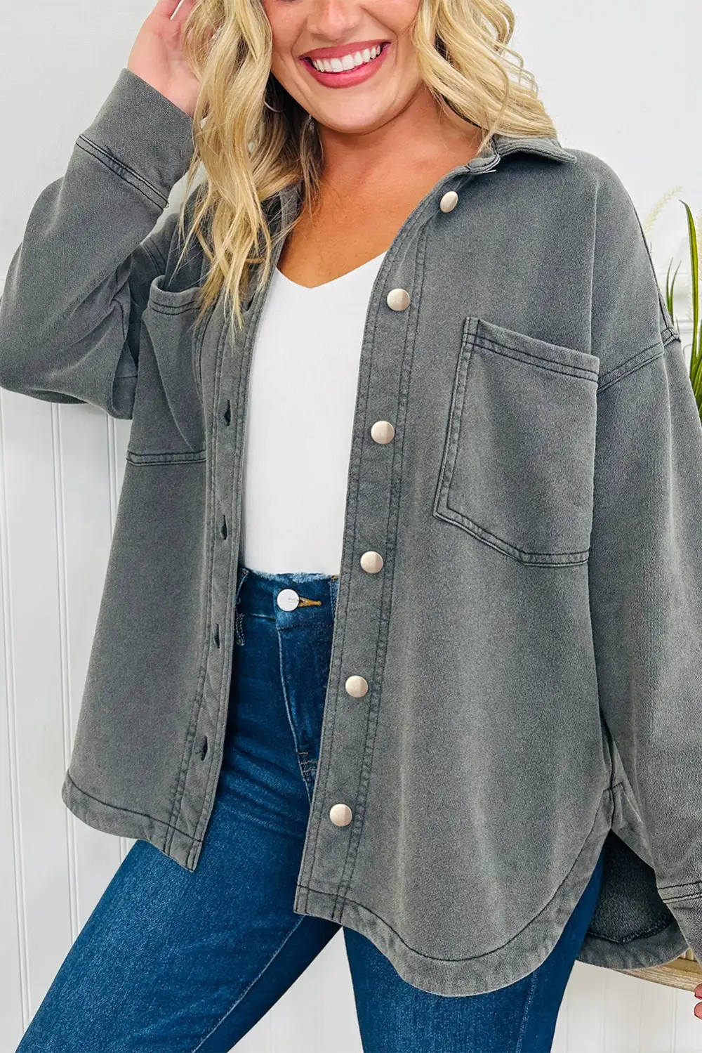 Medium Mineral Wash Chest Pockets Drop Shoulder Shirt Jacket