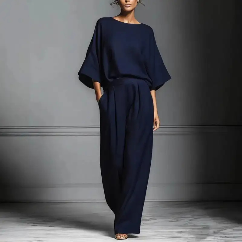 Women's Loose Fit Batwing Top And Pleated Pants Set