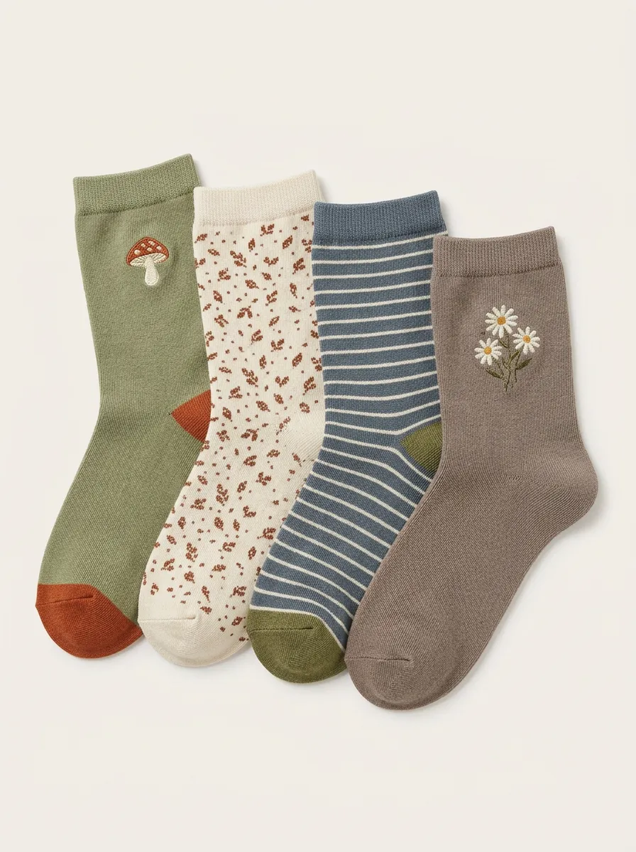 Practical Floral Striped Edit Women's Four Pair Socks