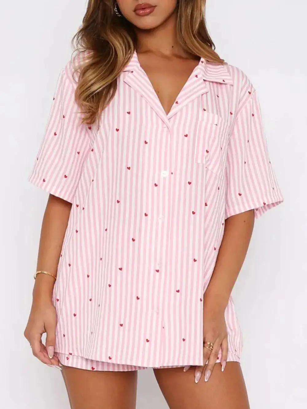 Striped Heart Comfortable Everyday Pajama Set