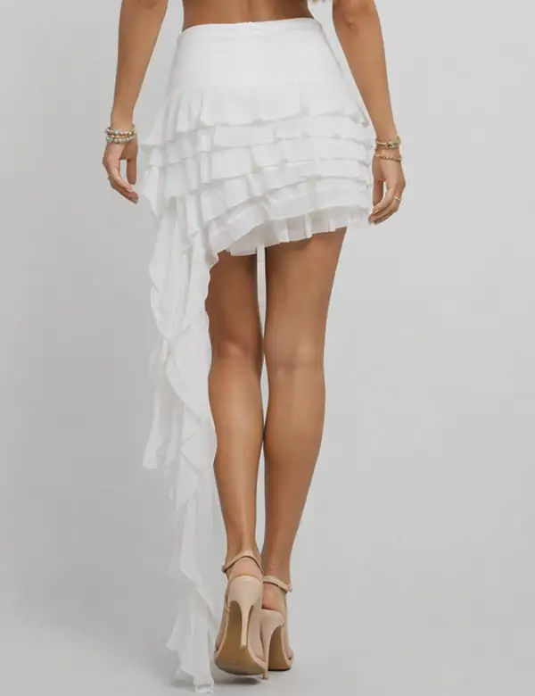 Tiered Ruffle Elastic Waist Irregular Mesh Mini Skirt
