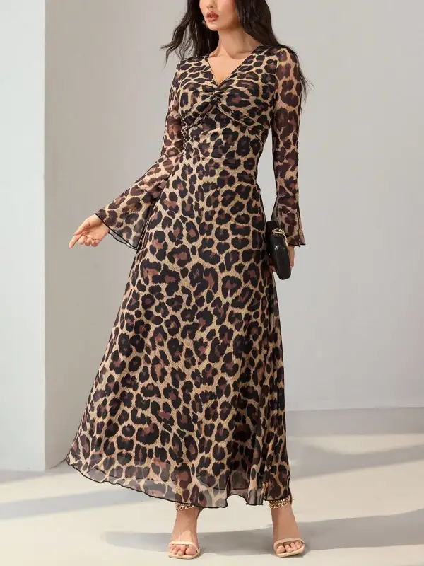 Animal Print Flared Maxi Dress