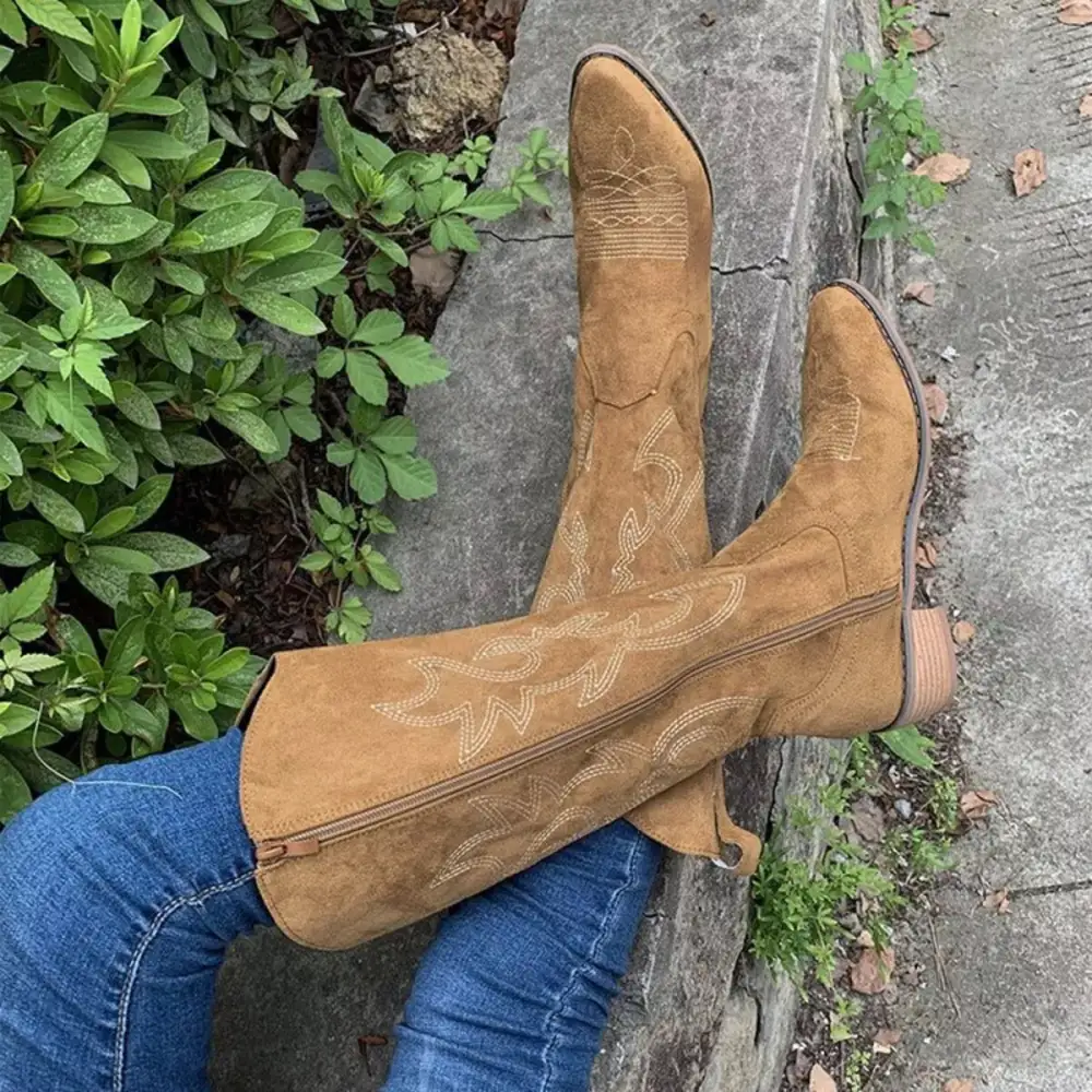 Smocked Point Toe Block Heels Boots