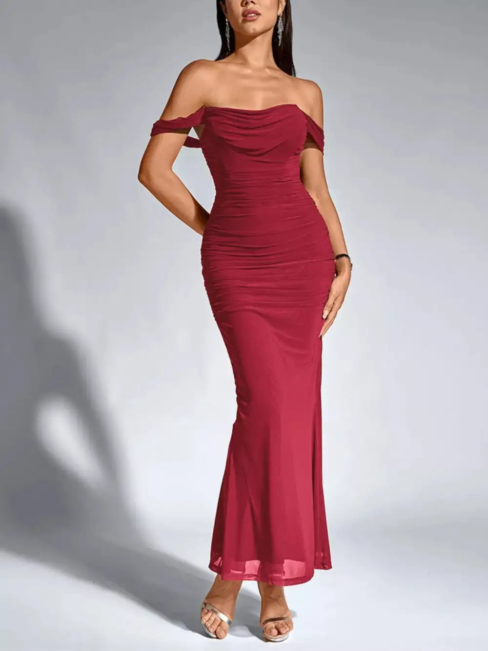 Structured Shape Ruched Maxi Dress