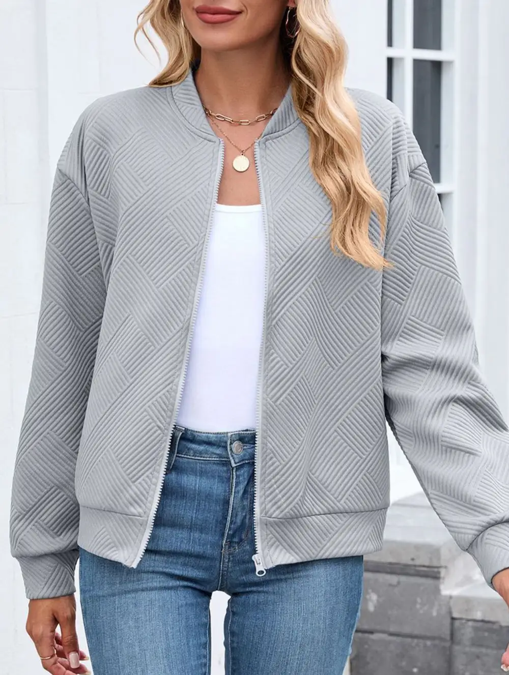 Crew Neck Zipper Loose Long Sleeve Sweatshirt