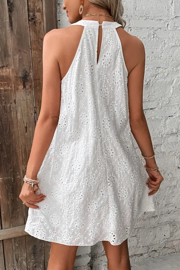 Eyelet Detail Halter Neck Mini Dress