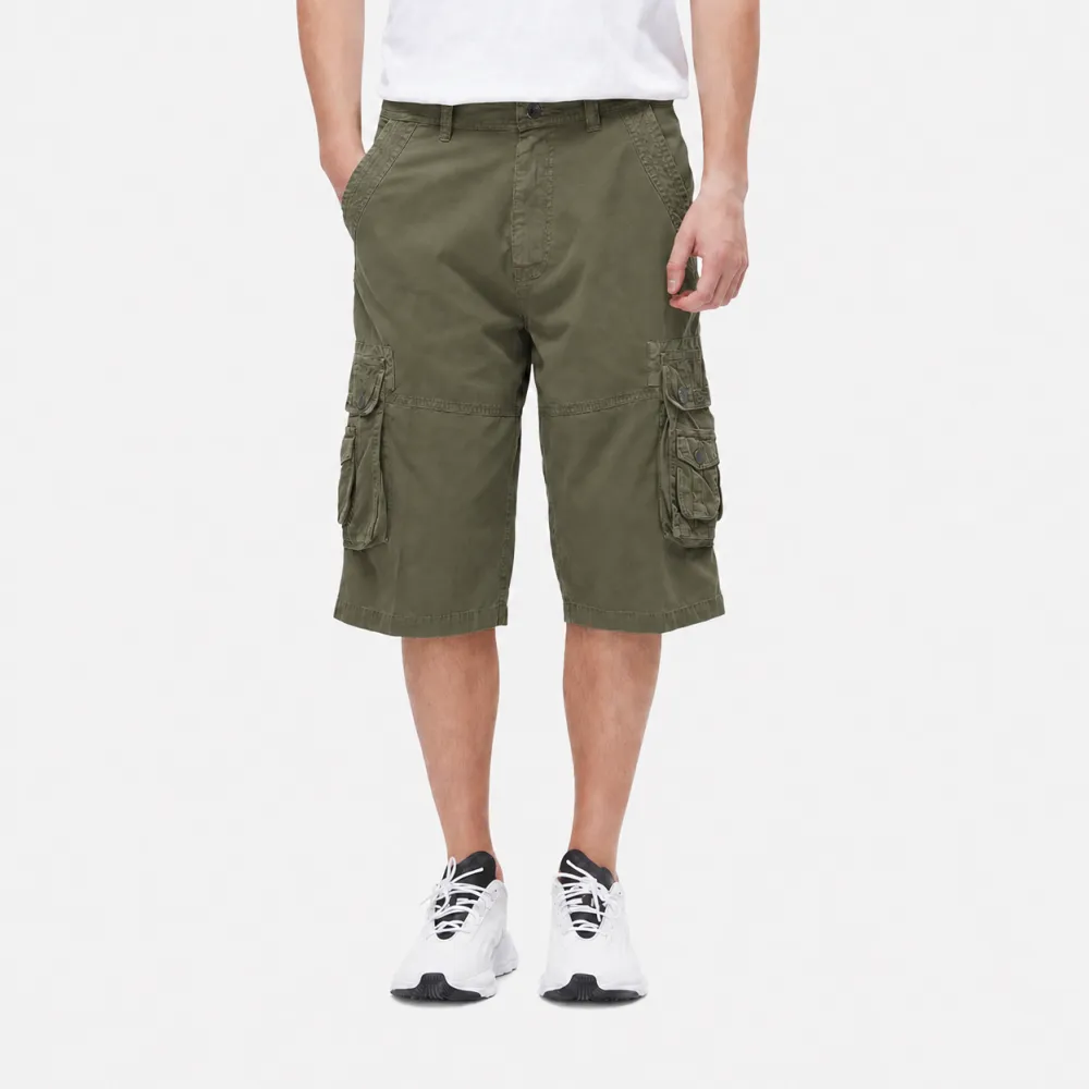 Men's Washed Twill 7-Length Multi-Pocket Cargo Capri Pants