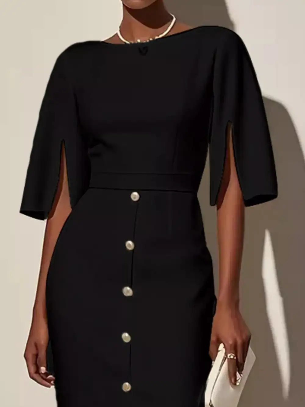 Polished Detail Slit Midi Dress