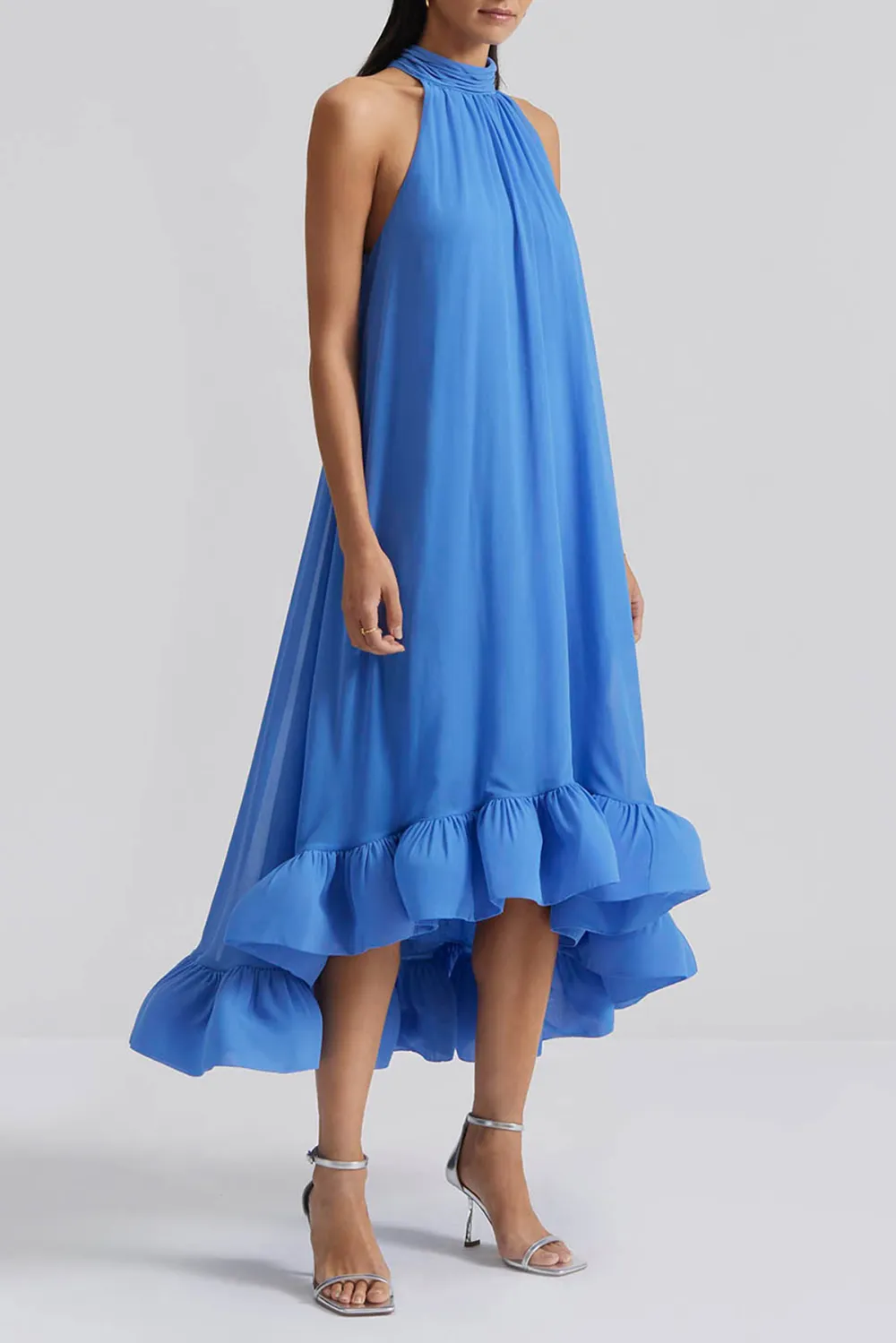 Halter Neck Asymmetric Hem Maxi Dress