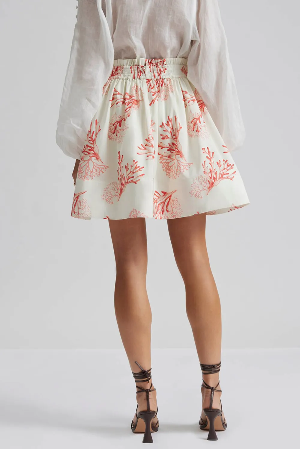 Coral Print High Waisted Mini Skirt