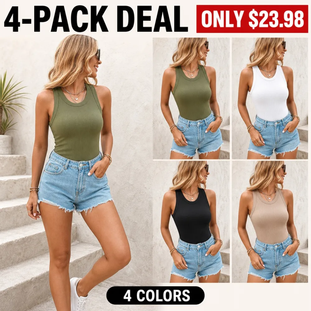 Women's Built-In Bra Ribbed Round Neck Tank Top