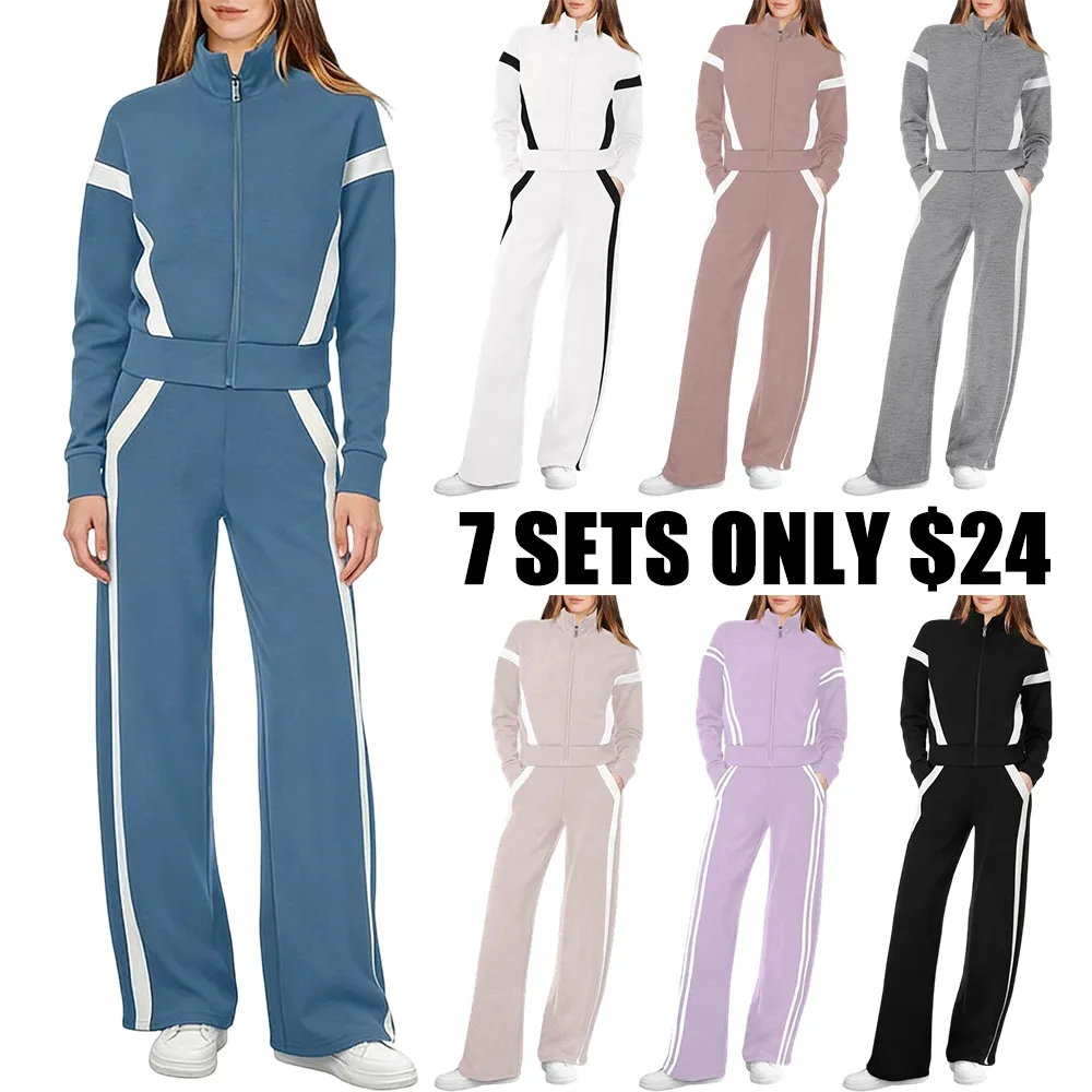 Lounge Sets for Women 2025 Sweatsuit 2 Piece Outfits Sweatshirt Wide Leg Sweatpant Tracksuit Matching Set