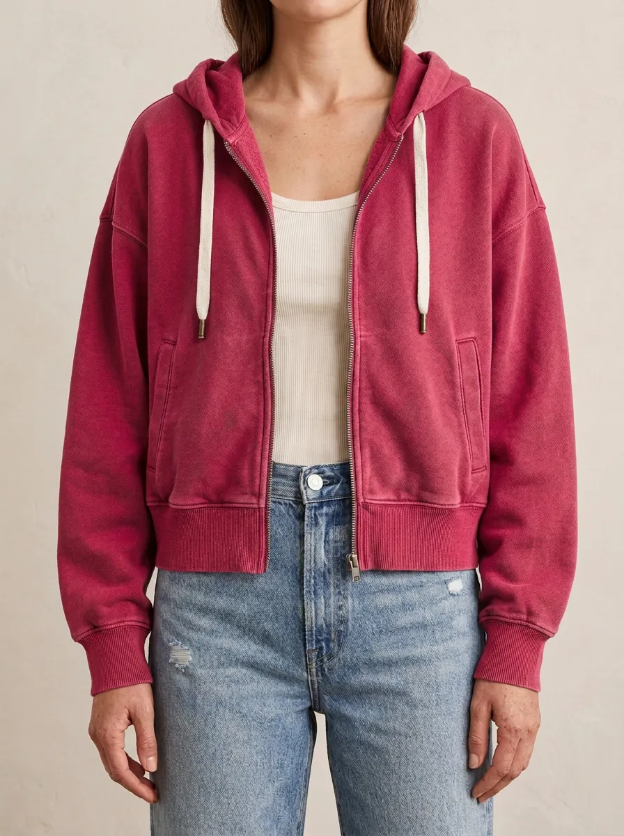 Refined Vintage-Wash Zip-Up Women's Zip-Up Hooded Jacket