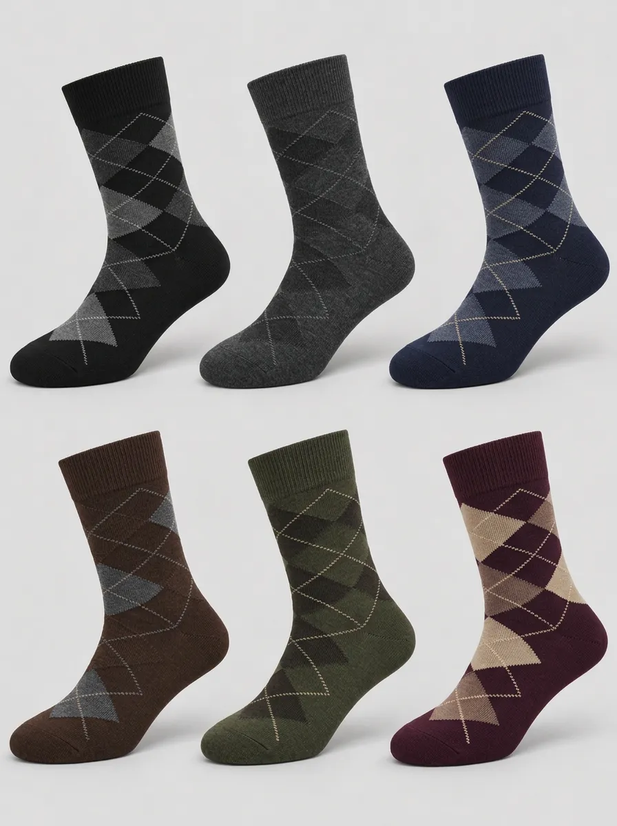 Men's Multicolor Argyle Pattern Crew Socks 6-Pack