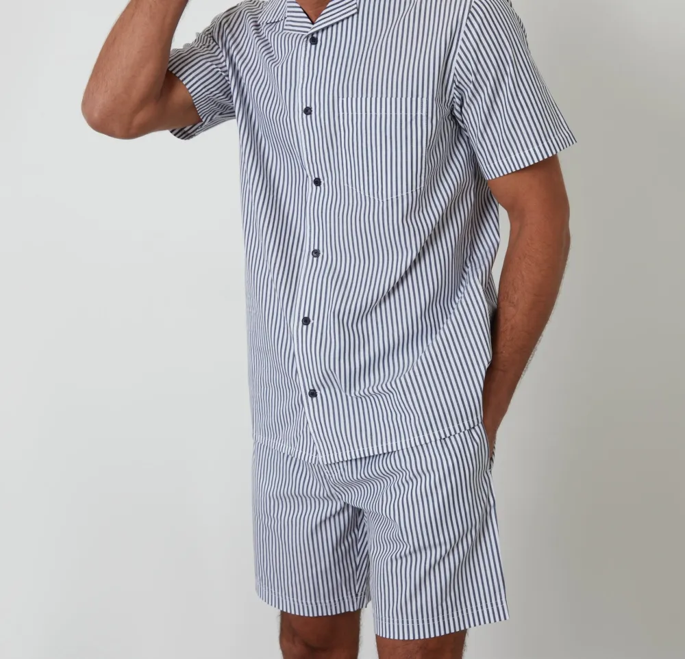 Men's Light Blue Stripe Pajama Shorts Set