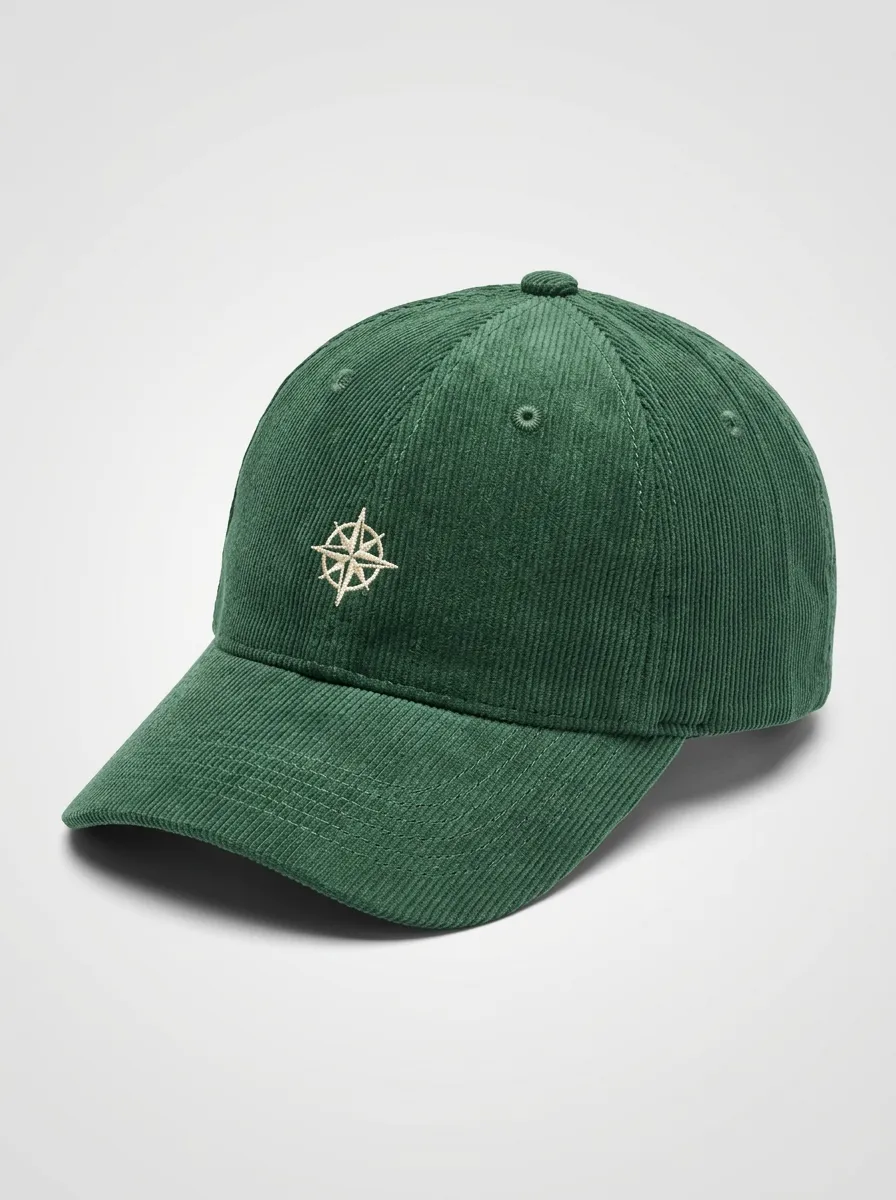 Compass Embroidered Corduroy Baseball Cap with Outdoor Leisure Styling