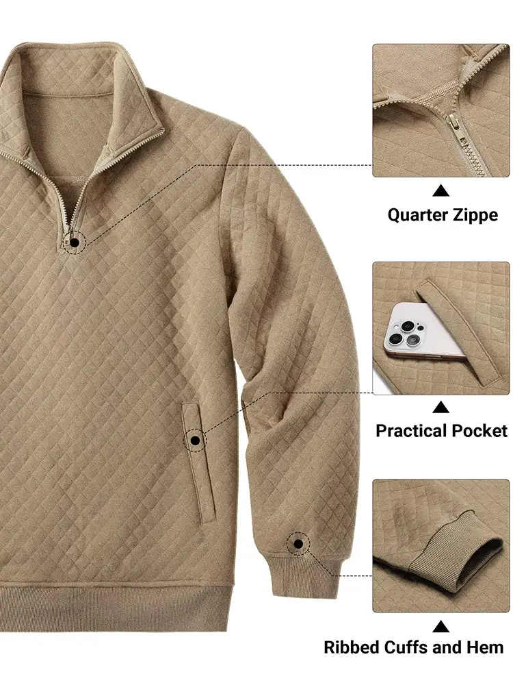 Trendy Quarter Zip Pullover Quilted Sweatshirt Hoodie