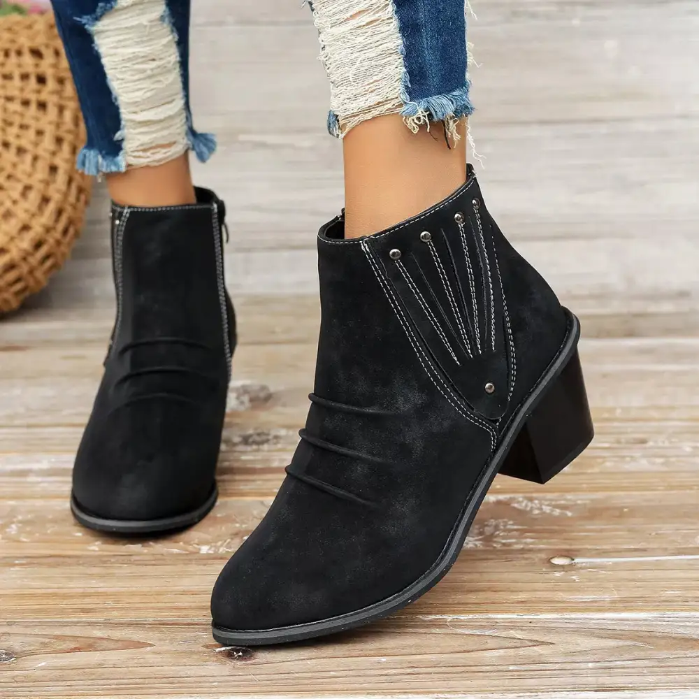 Tiered Point Toe Block Heels Boots
