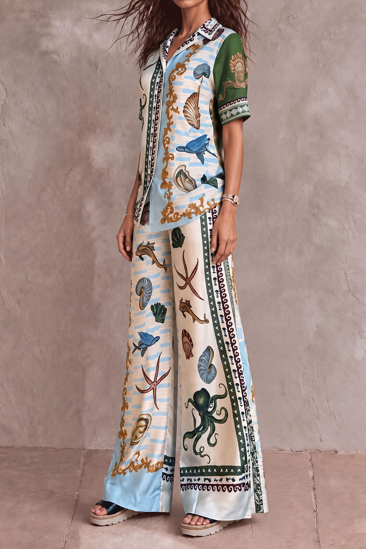 Wide Leg Printed Matching Pants Set