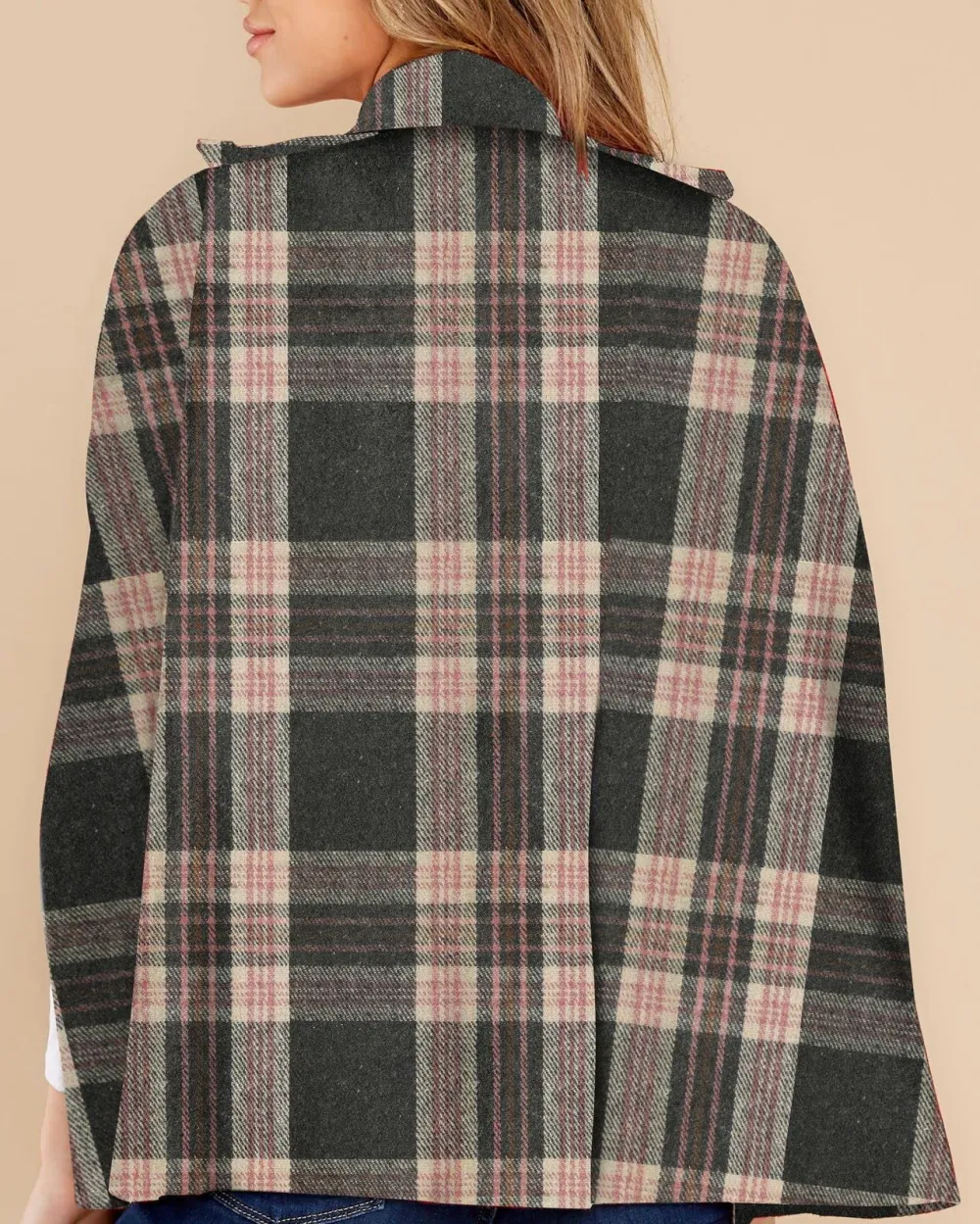 Pink Plaid Cloak Coat For Women