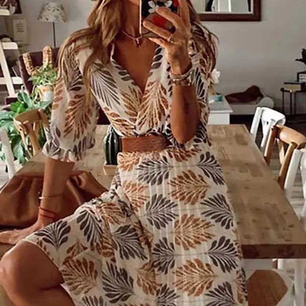 Luludress 2025 Short Sleeve Loose High Waist Print Dress