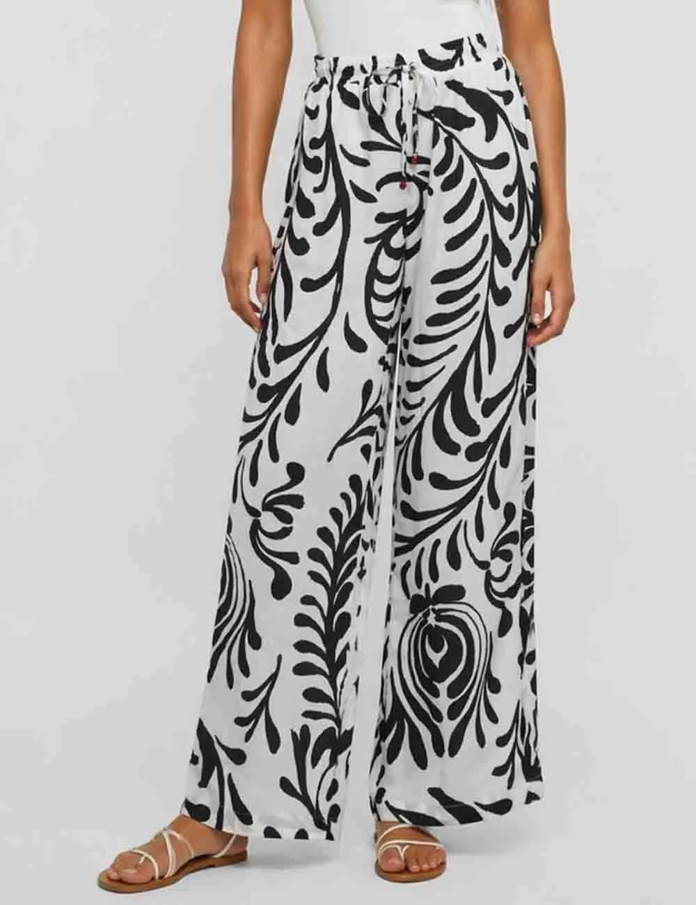 Boho Abstract Elastic Waist Wide Leg Pants
