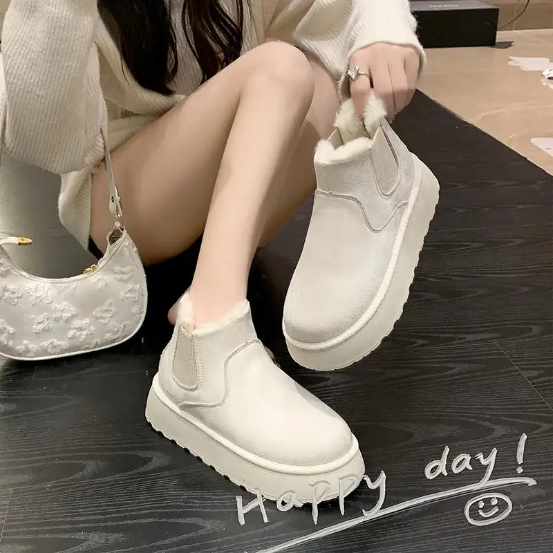 Leather Plush-Lined Warm-Lined Ankle Boots