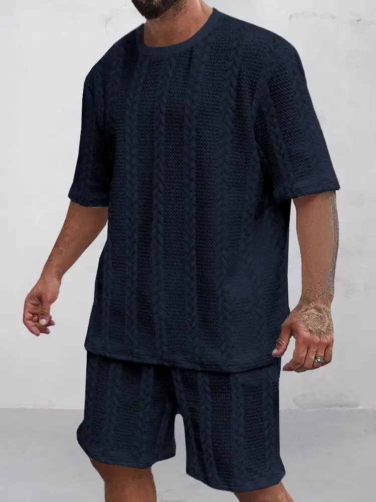 Casual Jacquard T-Shirt Shorts Set