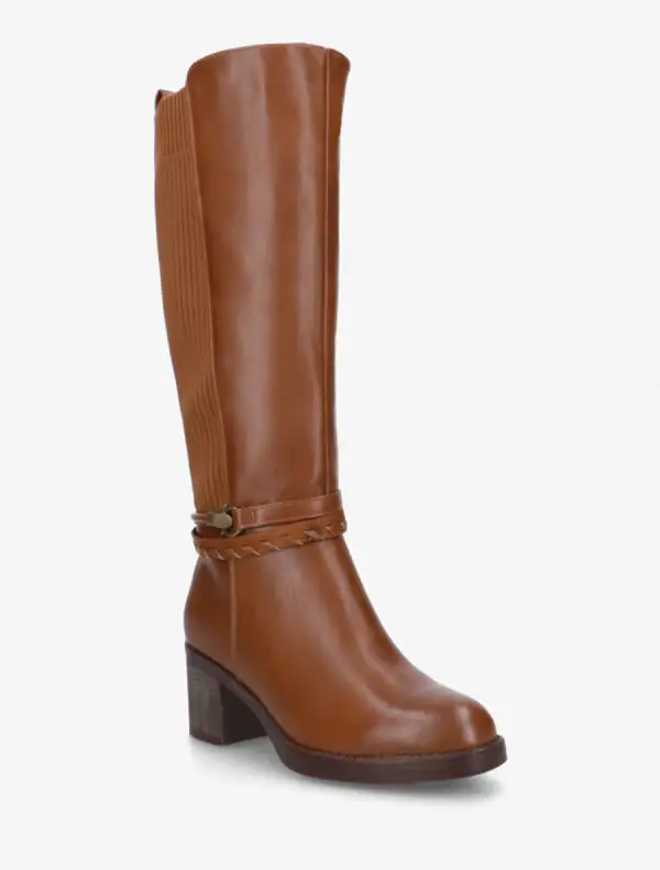 Classic Sleek Block Heel Faux Leather Knee High Boots