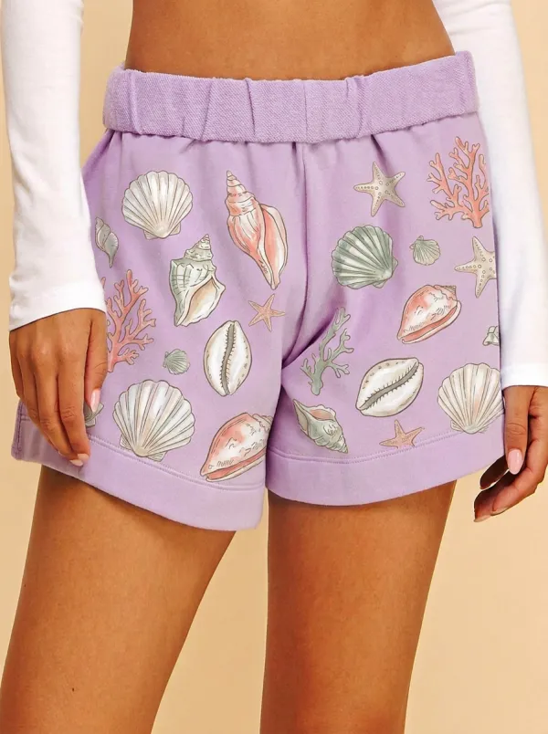 Women's Coastal Seashell Starfish Coral Printed Shorts