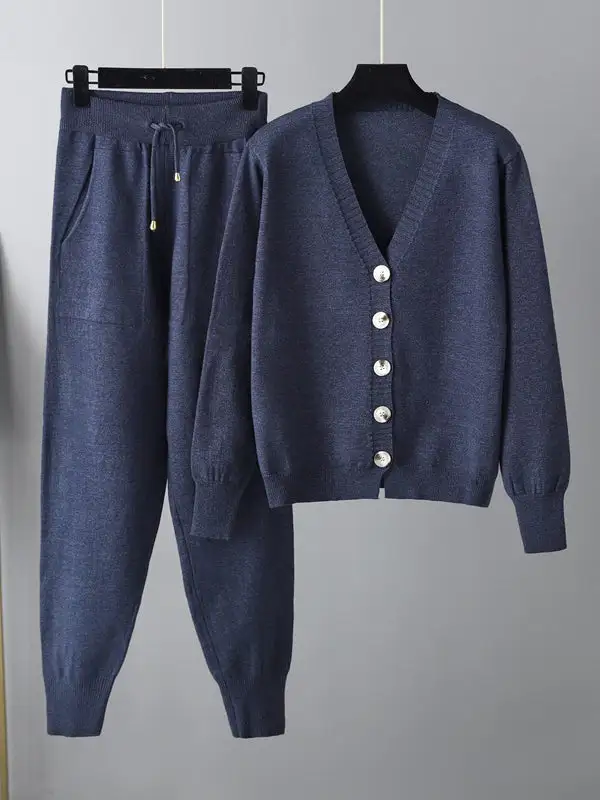 Relaxed V Neck Cardigan And Pants Set