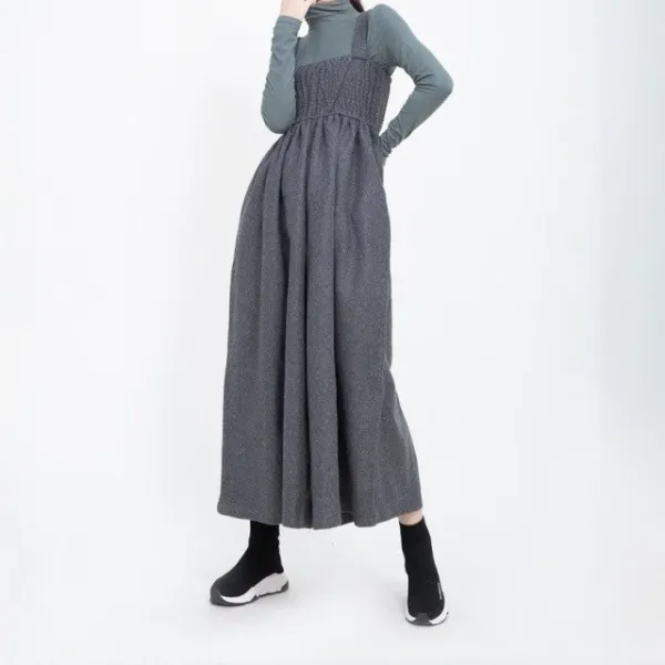 Minimal Wool Cotton Loose Jumpsuit Wide Leg Bib Pants
