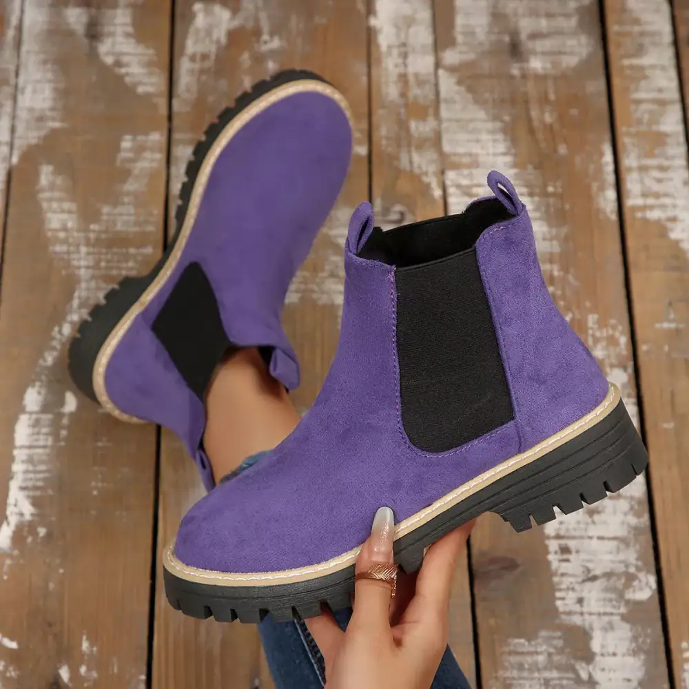 Layered Round Toe Block Heels Boots
