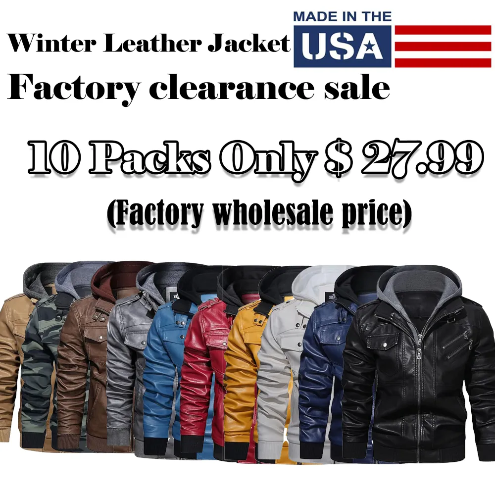 🧥 Men’s Casual Stand Collar PU Faux Leather Motorcycle Jacket with Removable Hood