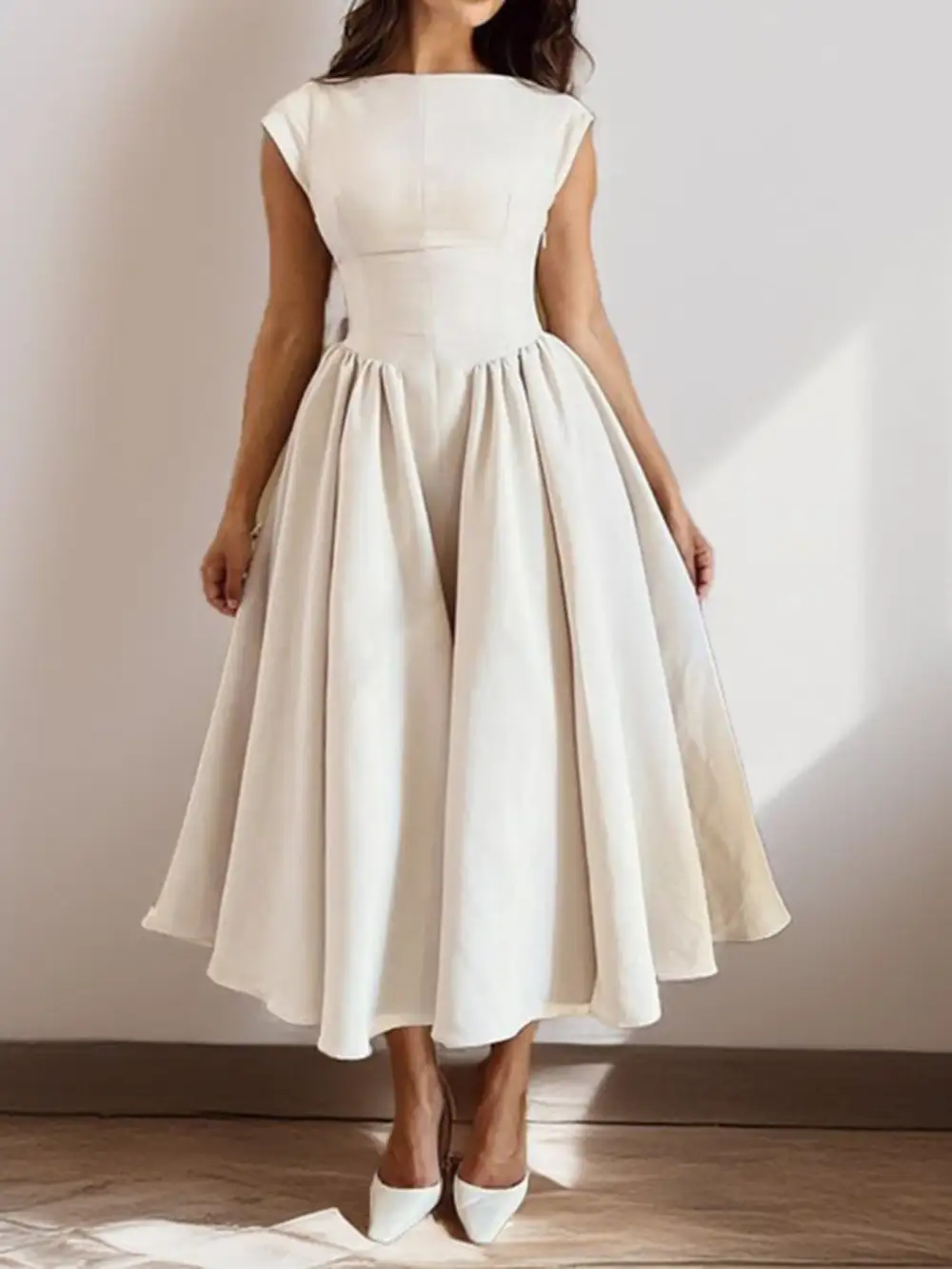 Polished Detail Cap Midi Dress